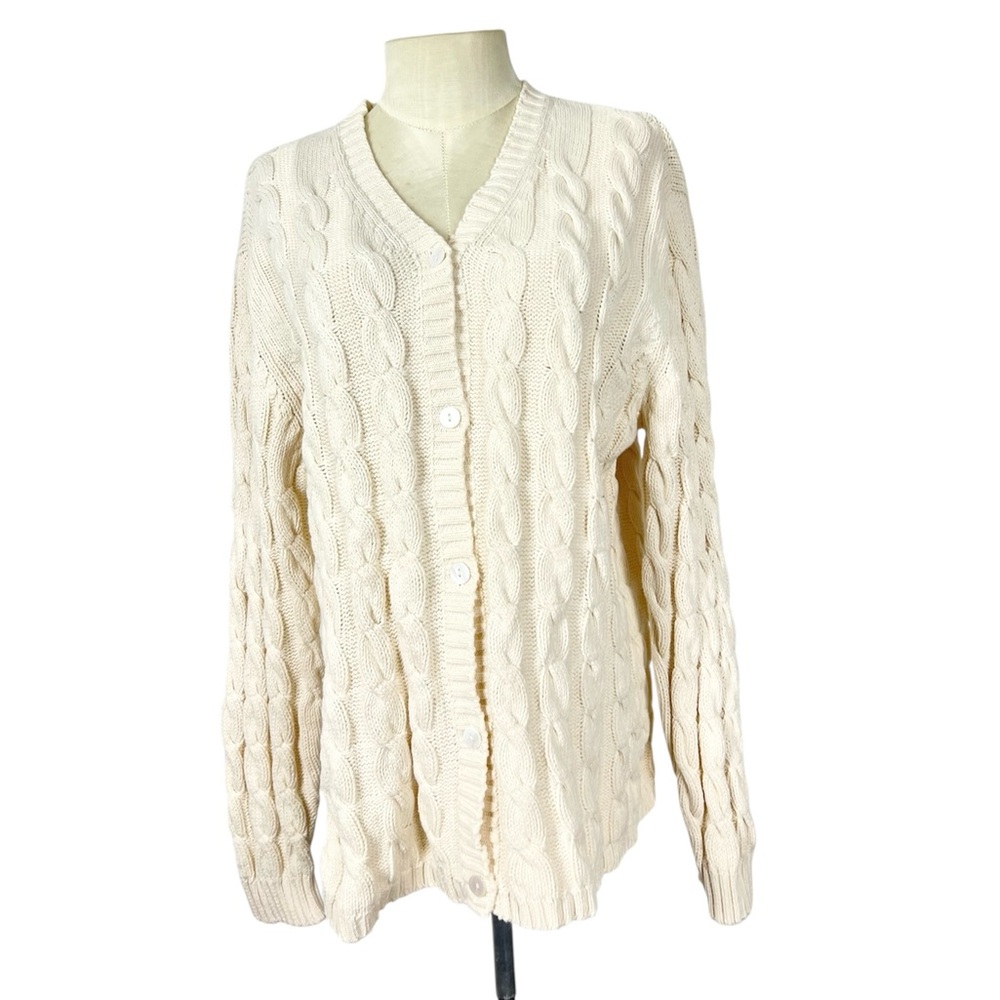 Blarney heavy cable knit cardigan Cotton Fisherman sweater size L cream‎ Irish